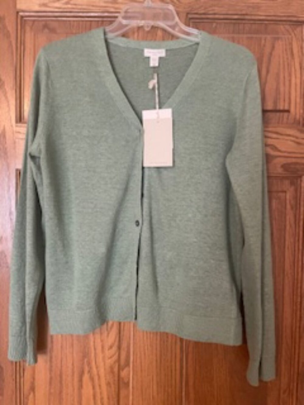 NWT Garnet Hill Linen Essential Carigan, Size Medium, Color GREEN